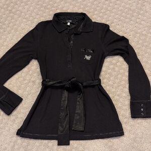 Armani Jeans Y2K Vintage Black Polo With Tie Sash